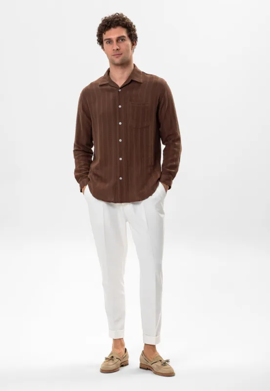 Men's Brown Knitted Detail Shirt - Wessi sold by Wessi
