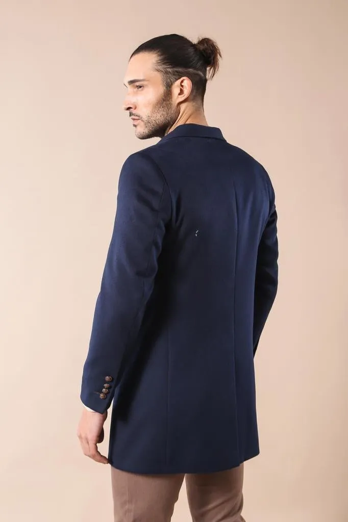 Wide Pointed Collar Over Knee Navy Blue Men Coat - Wessi sold by Wessi product image thumbnail 3