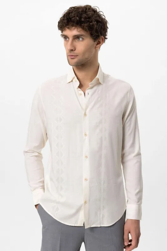 Men's Ecru Embroidered  Shirt - Wessi sold by Wessi
