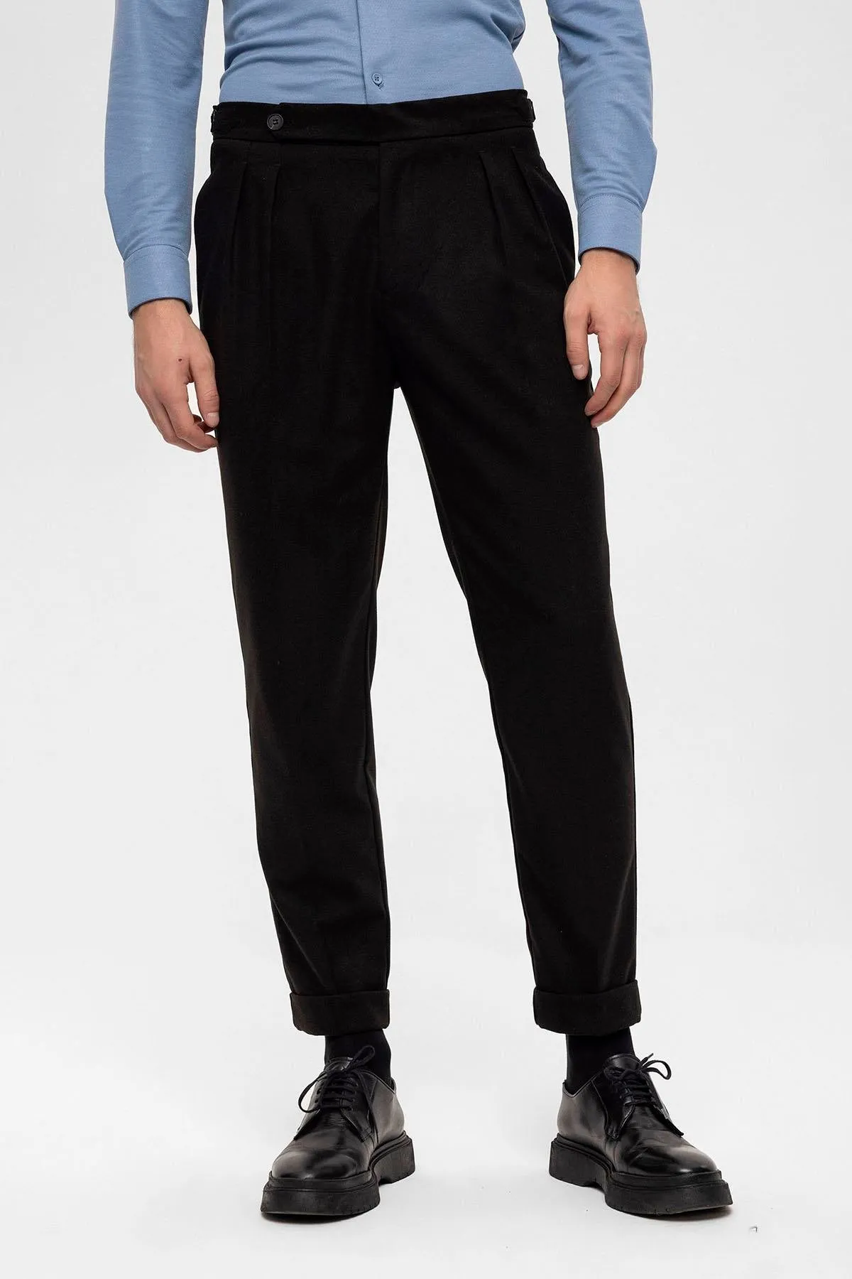 Men's Black High Waist Double Pleated Trousers - Wessi sold by Wessi product image thumbnail 5