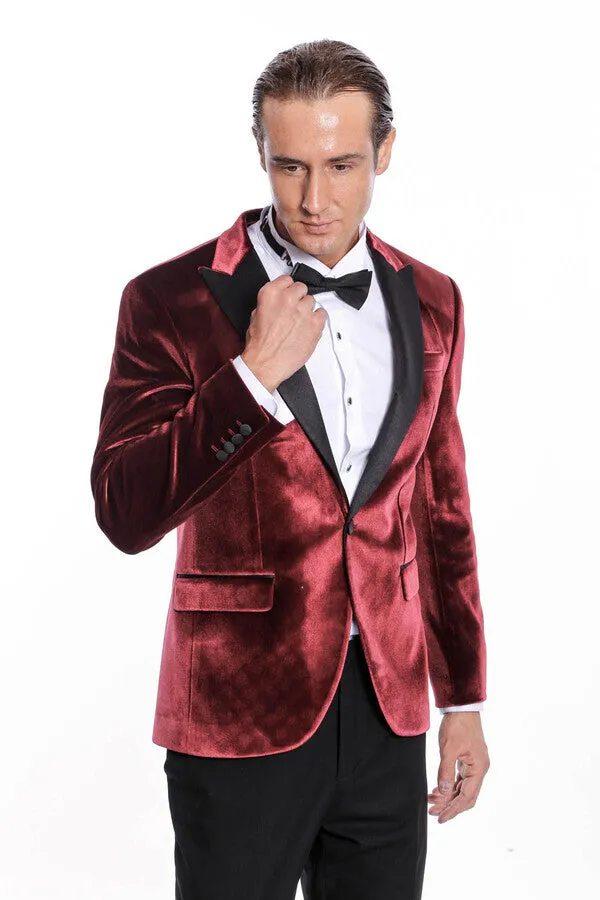 Velvet Slim Fit Burgundy Men Tuxedo Jacket - Wessi sold by Wessi product image thumbnail 5