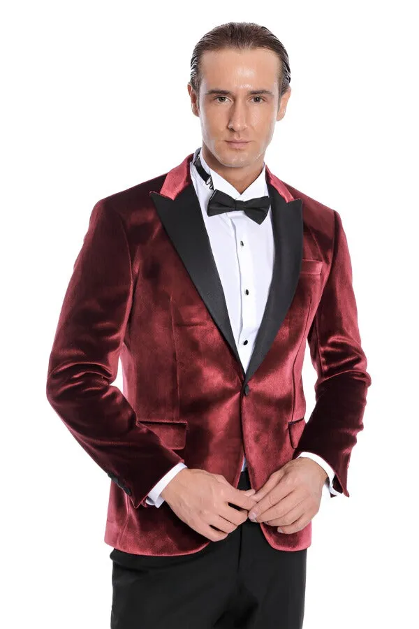 Velvet Slim Fit Burgundy Men Tuxedo Jacket - Wessi sold by Wessi
