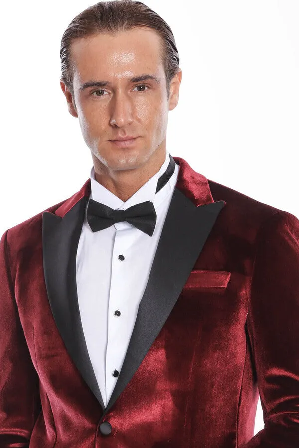 Velvet Slim Fit Burgundy Men Tuxedo Jacket - Wessi sold by Wessi product image thumbnail 3