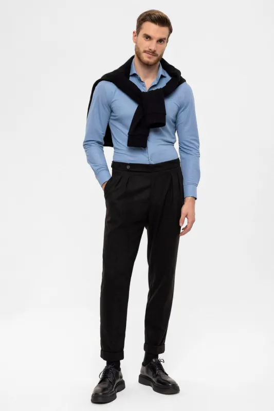 Men's Black High Waist Double Pleated  Trousers - Wessi sold by Wessi