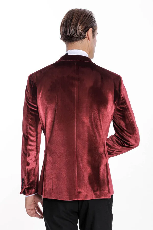 Velvet Slim Fit Burgundy Men Tuxedo Jacket - Wessi sold by Wessi product image thumbnail 4