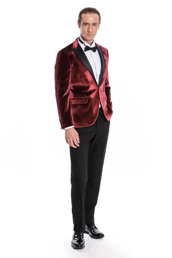 Velvet Slim Fit Burgundy Men Tuxedo Jacket - Wessi sold by Wessi product image thumbnail 2
