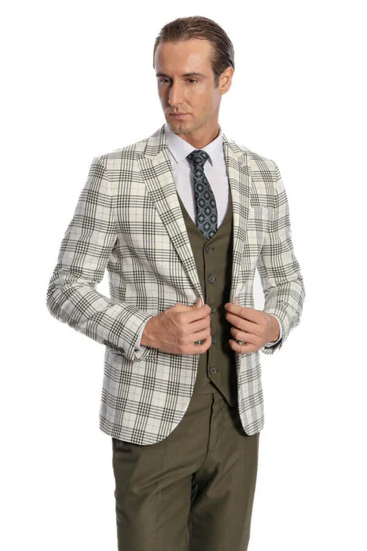 Checked Slim Fit Green Men Suit - Wessi sold by Wessi