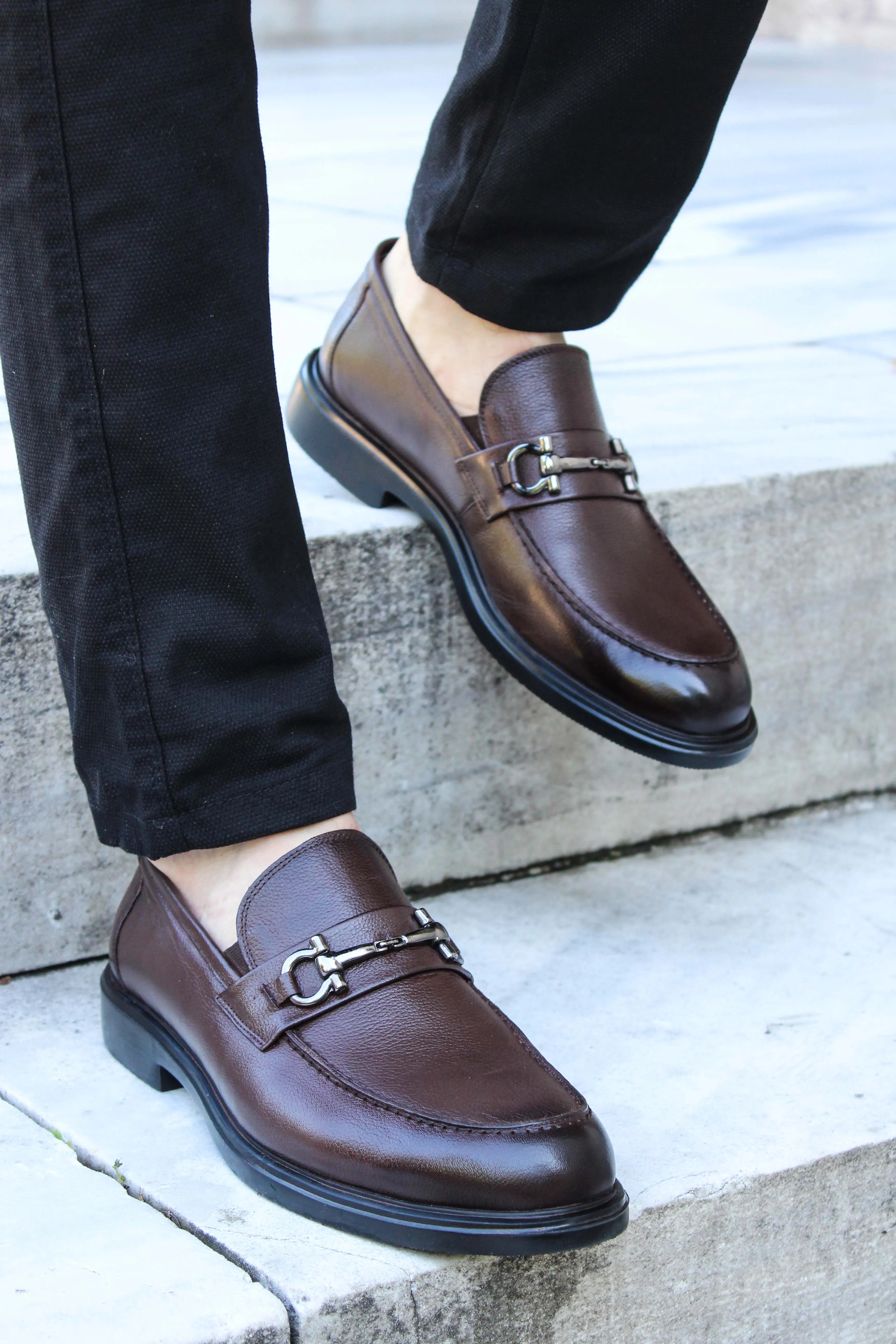 Men's Brown Leather Buckle Loafers-Wessi sold by Wessi