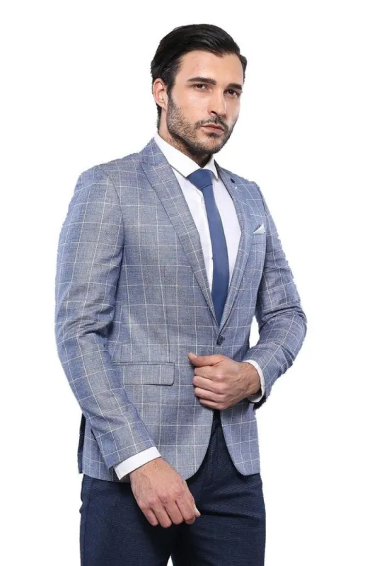 Plaid Cotton Blue Sport Coat - Wessi sold by Wessi