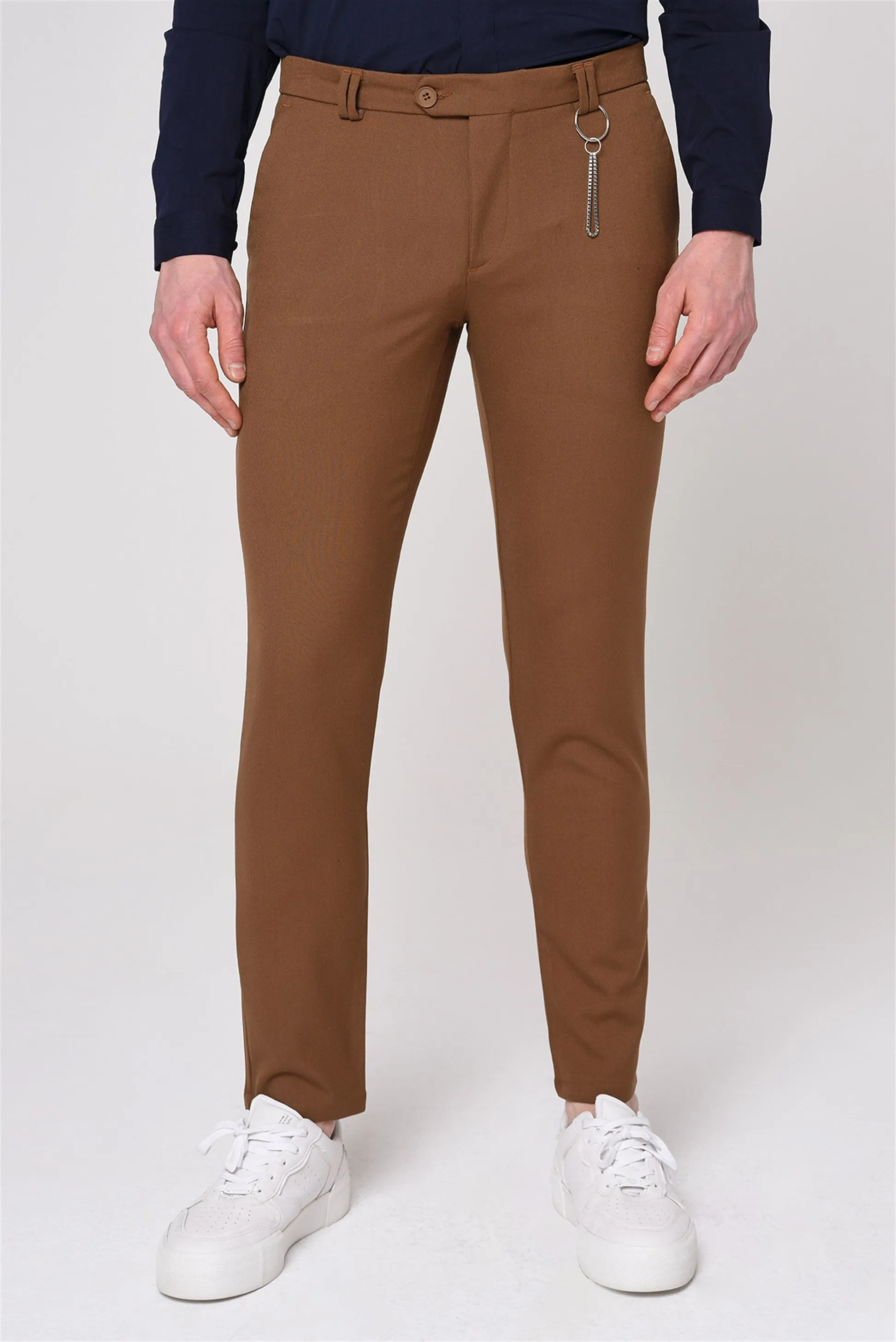 Men's Light Brown Slim Fit Straight Accessory Fabric Trousers - Wessi sold by Wessi product image thumbnail 2