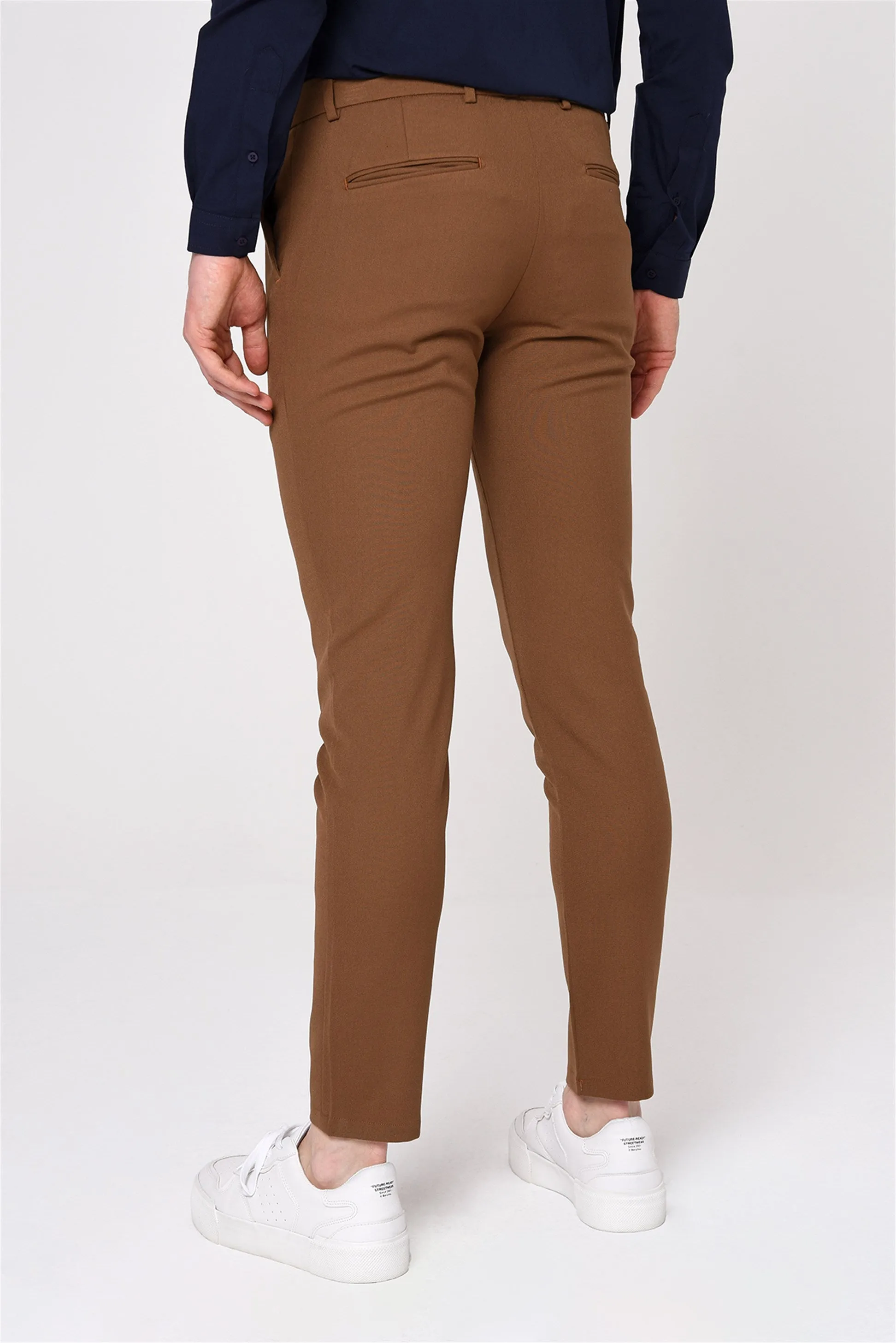 Men's Light Brown Slim Fit Straight Accessory Fabric Trousers - Wessi sold by Wessi product image thumbnail 4
