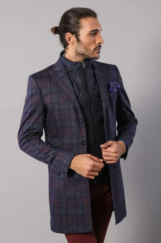 Double-Breasted Plaid Burgundy Men Coat - Wessi sold by Wessi
