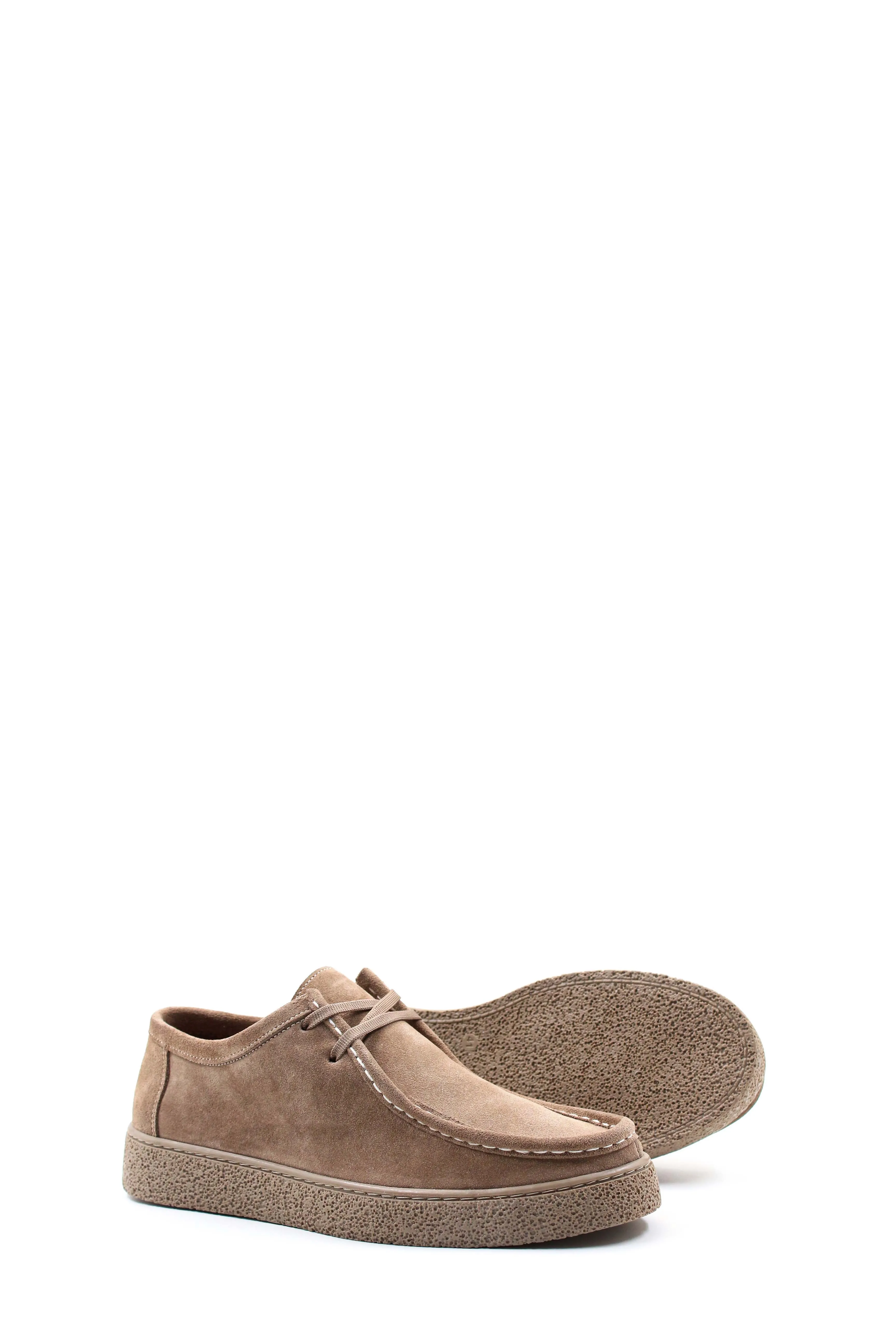 Men's Beige Suede Lace-Up Shoes with Textured Sole and Moccasin Stitching - Wessi sold by Wessi product image thumbnail 3
