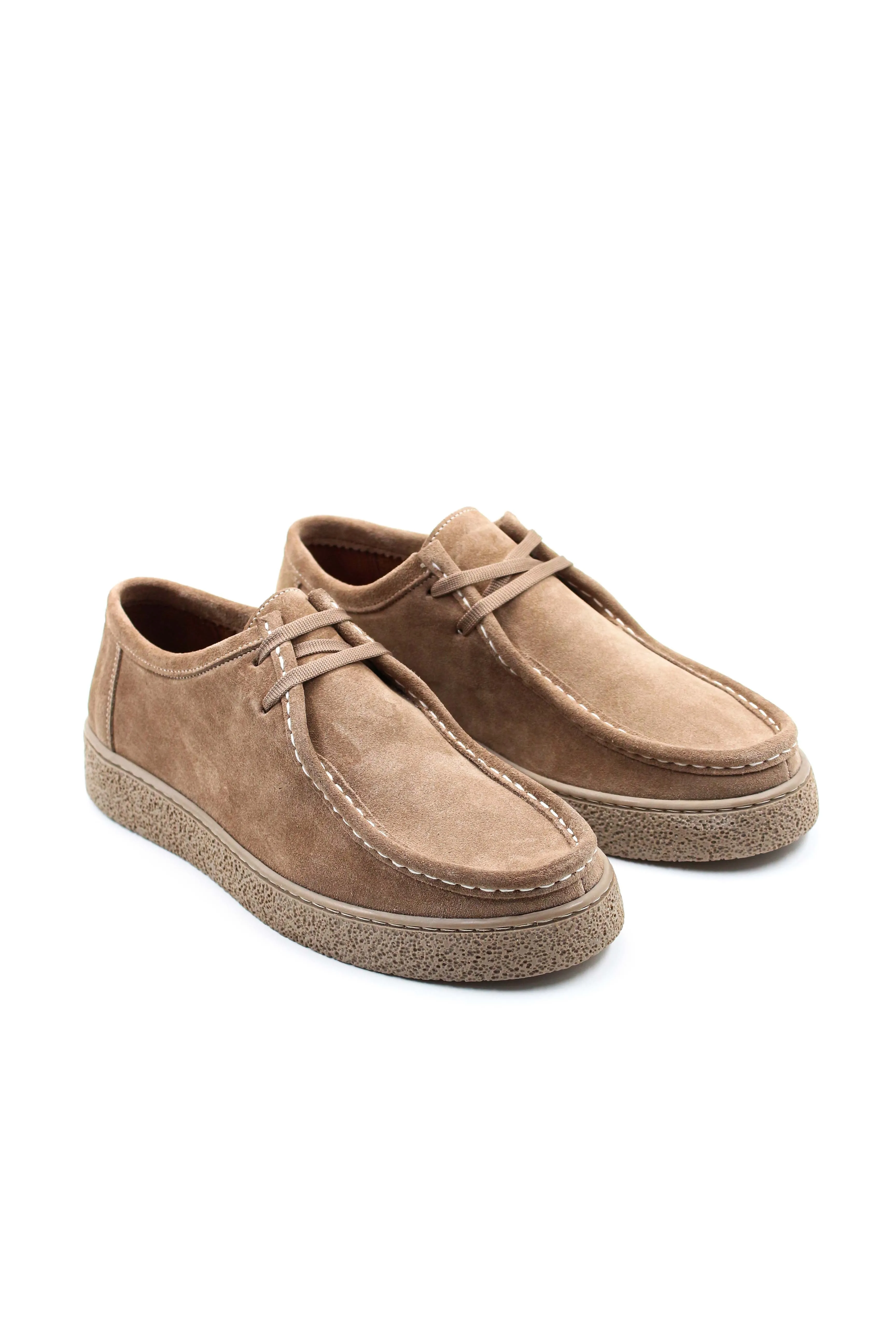 Men's Beige Suede Lace-Up Shoes with Textured Sole and Moccasin Stitching - Wessi sold by Wessi product image thumbnail 4