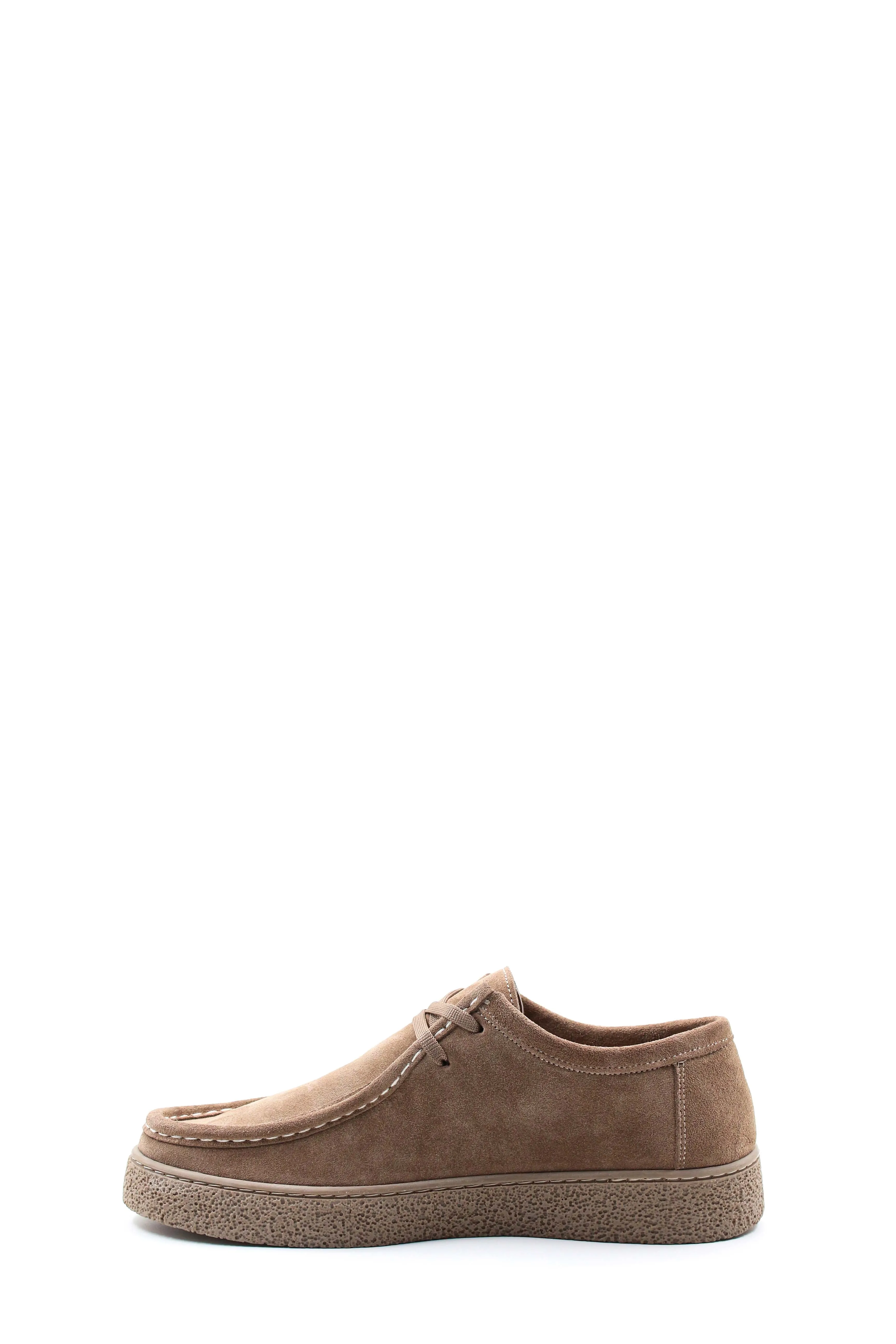 Men's Beige Suede Lace-Up Shoes with Textured Sole and Moccasin Stitching - Wessi sold by Wessi product image thumbnail 2