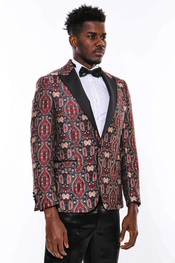 Shiny Patterned Burgundy Men Prom Blazer - Wessi sold by Wessi product image thumbnail 5