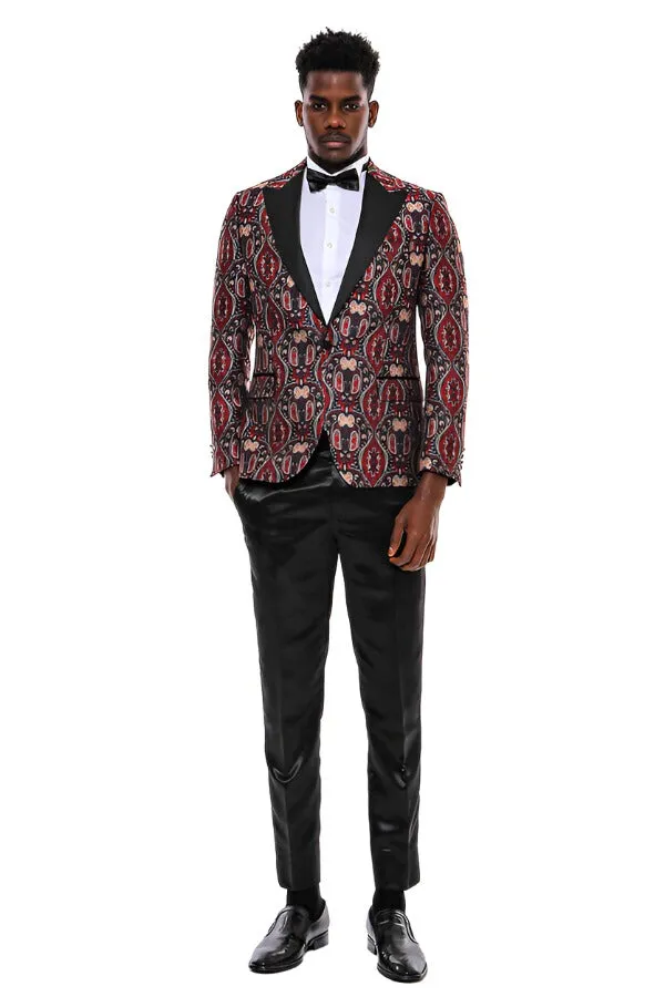 Shiny Patterned Burgundy Men Prom Blazer - Wessi sold by Wessi product image thumbnail 3