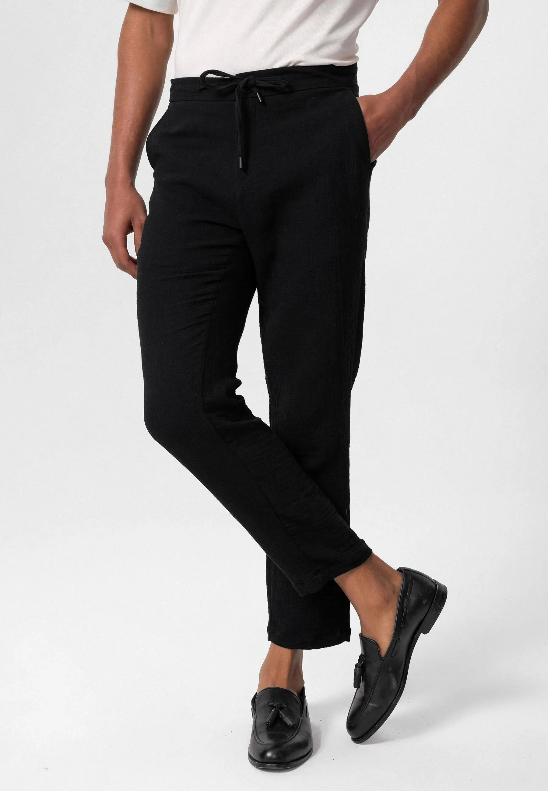 Men's Black Regular Fit Drawstring Pants - Wessi sold by Wessi product image thumbnail 4