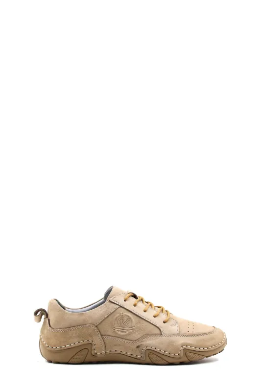 Men's Beige Leather Lace-Up Casual Shoes - Wessi sold by Wessi