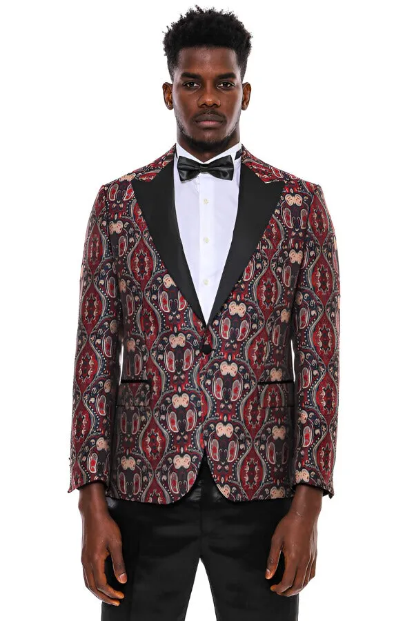 Shiny Patterned Burgundy Men Prom Blazer - Wessi sold by Wessi product image thumbnail 4