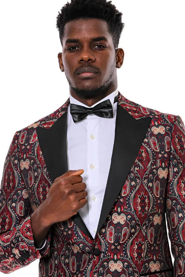 Shiny Patterned Burgundy Men Prom Blazer - Wessi sold by Wessi product image thumbnail 2