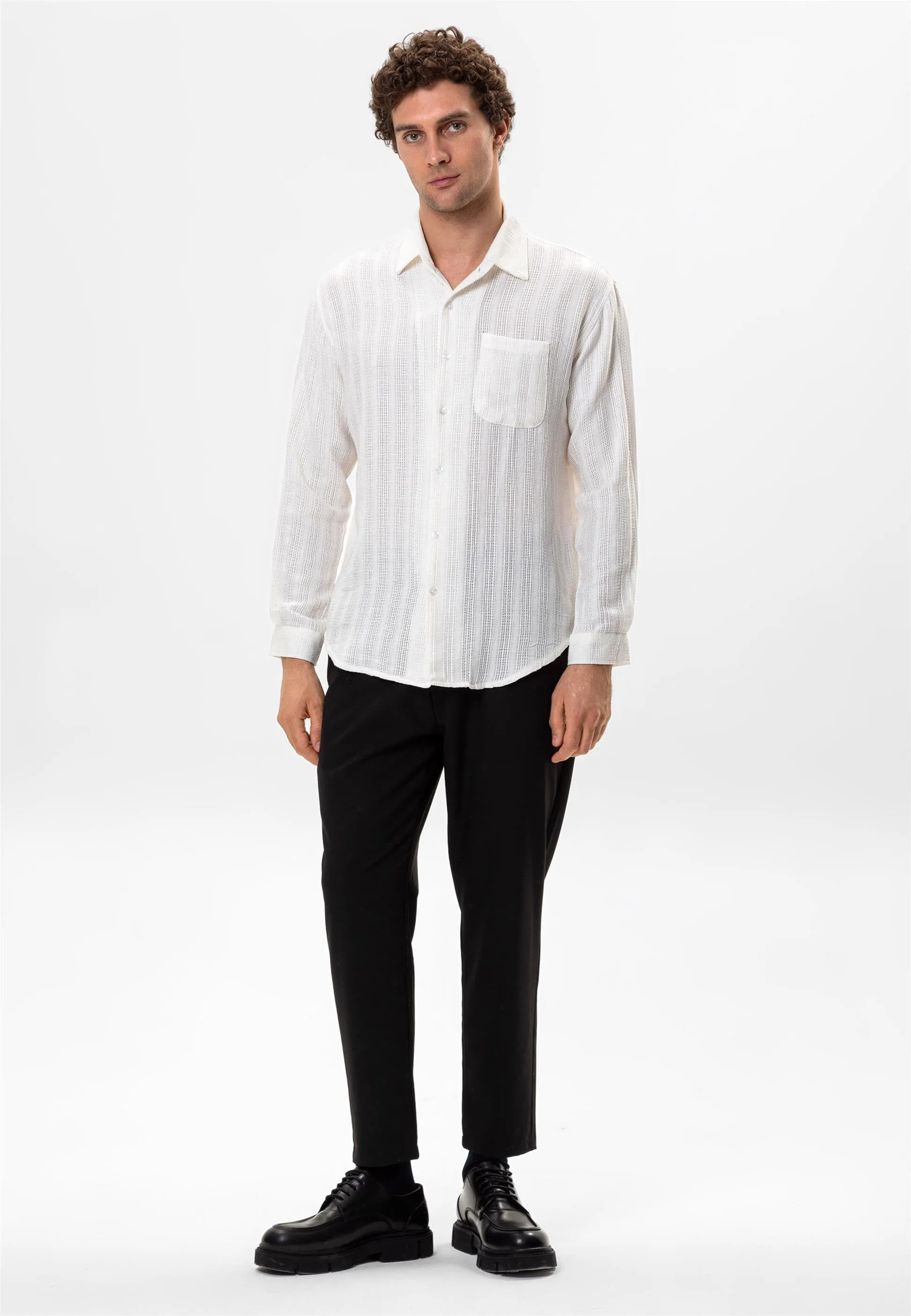 White Knitted Detailed Men's Shirt - Wessi sold by Wessi product image thumbnail 2