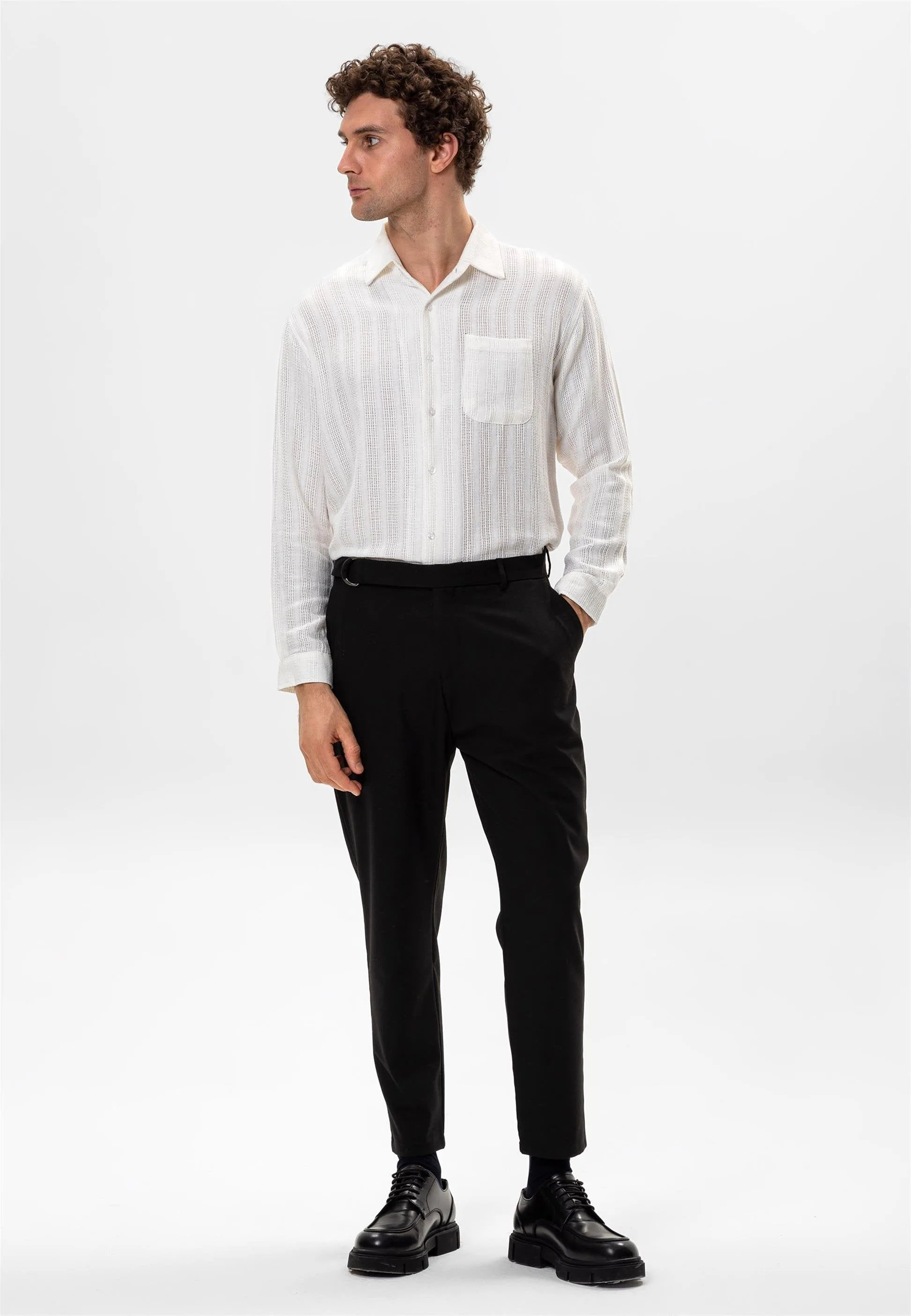 White Knitted Detailed Men's Shirt - Wessi sold by Wessi