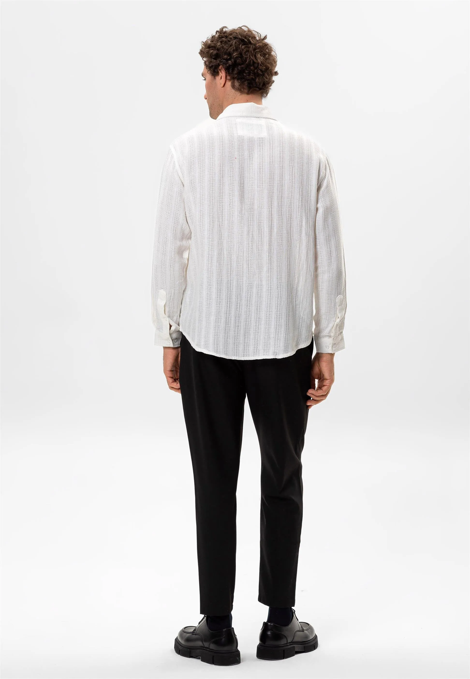 White Knitted Detailed Men's Shirt - Wessi sold by Wessi product image thumbnail 5