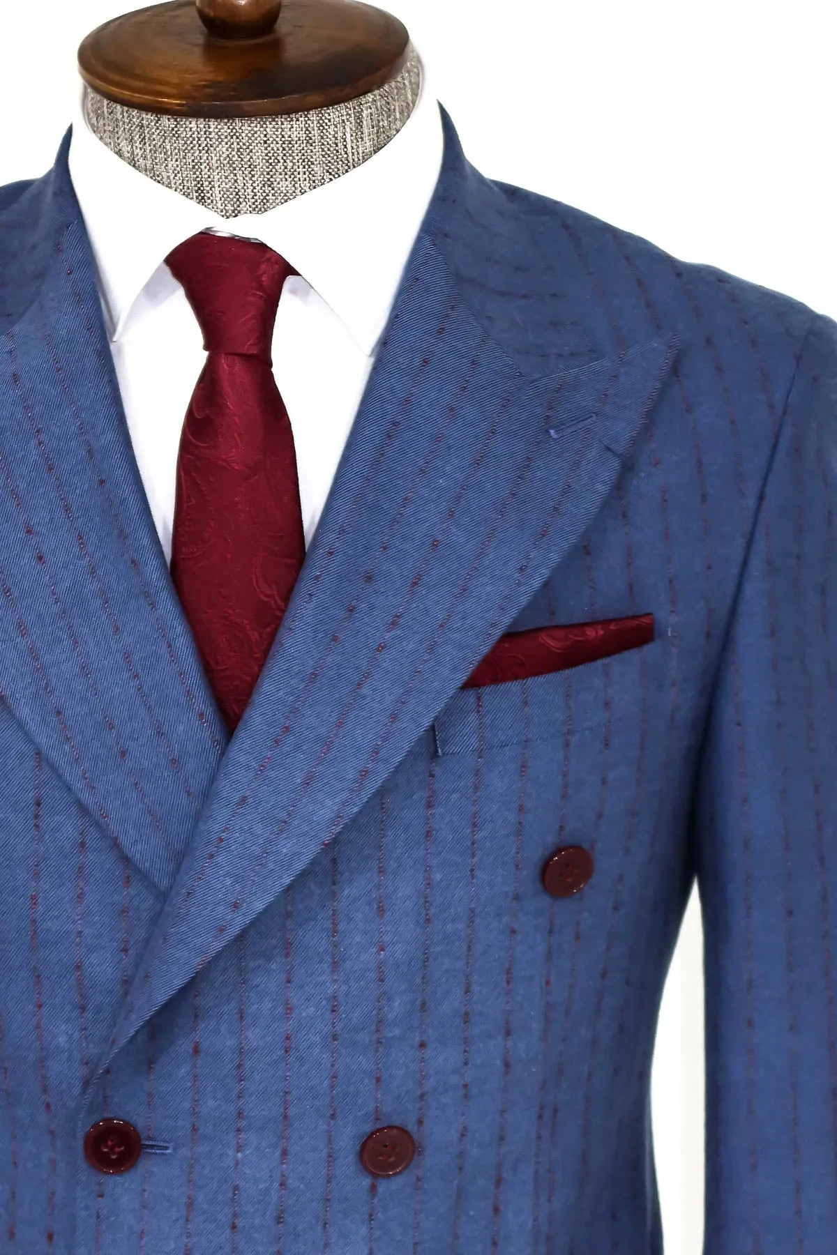 Striped Double Breasted Blue Men Blazer - Wessi sold by Wessi product image thumbnail 2
