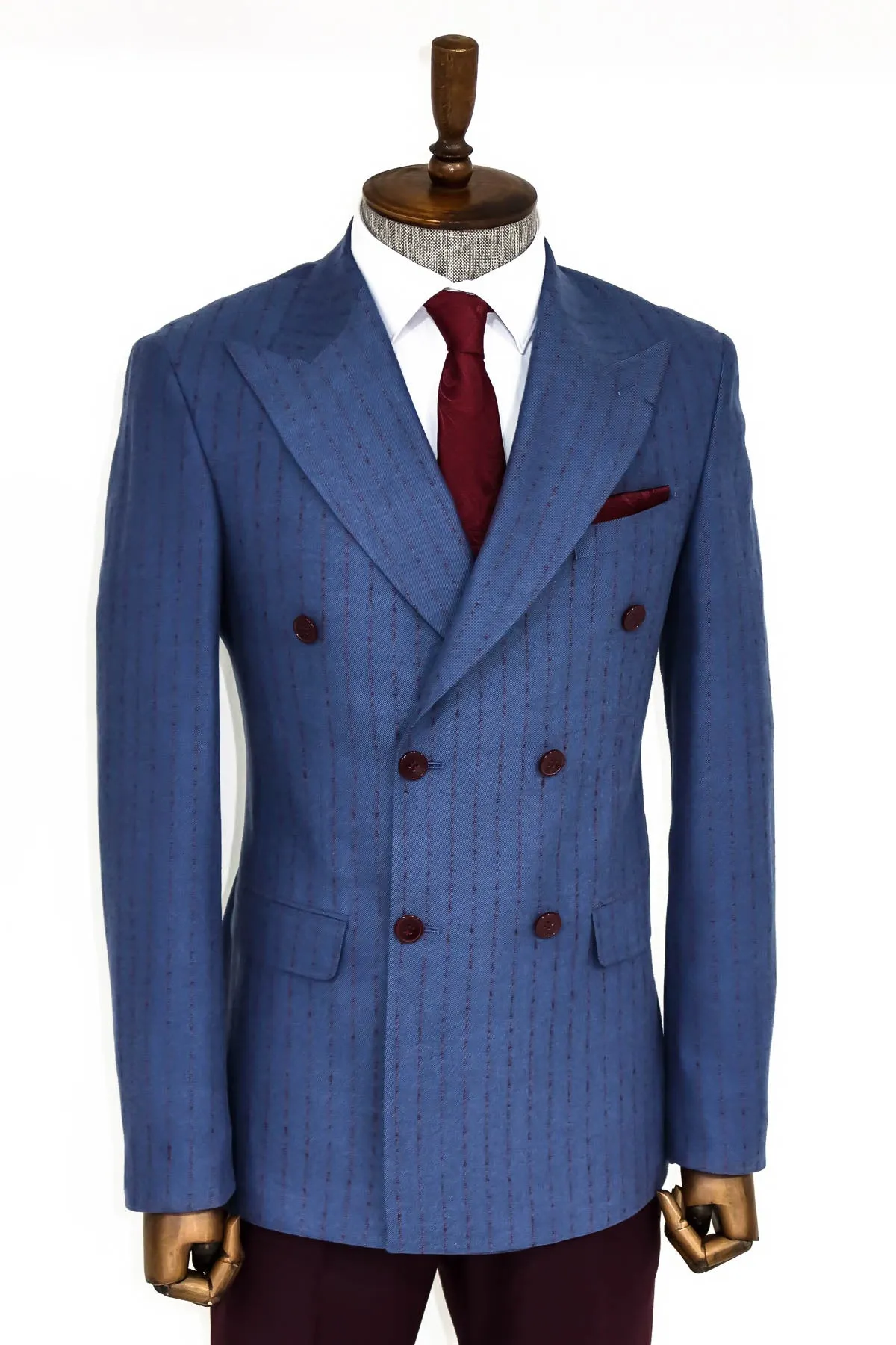 Striped Double Breasted Blue Men Blazer - Wessi sold by Wessi product image thumbnail 3