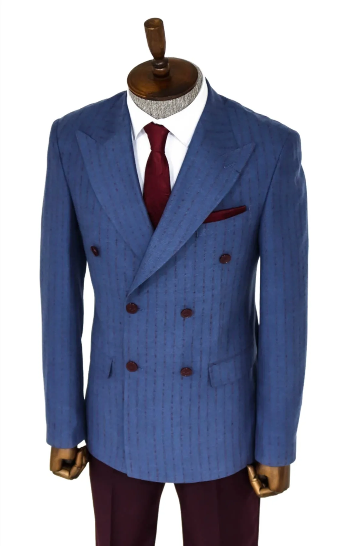 Striped Double Breasted Blue Men Blazer - Wessi sold by Wessi product image thumbnail 5