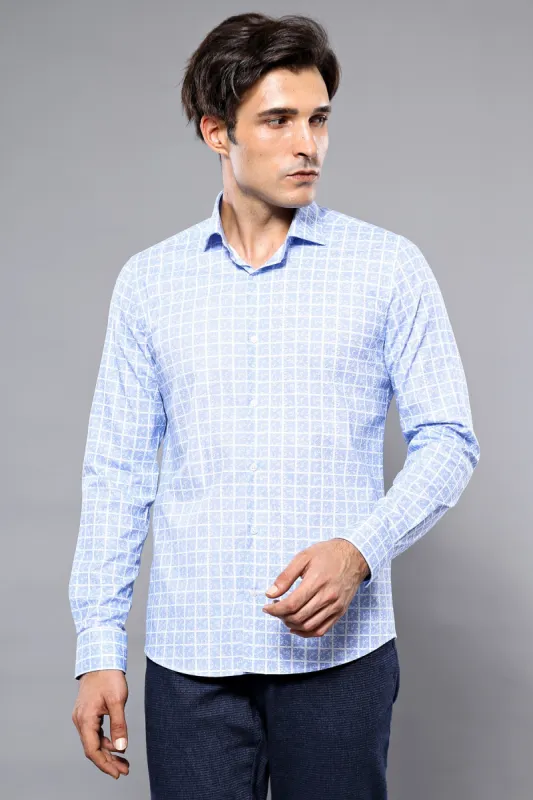 Patterned Plaid Light Blue Shirt - Wessi sold by Wessi