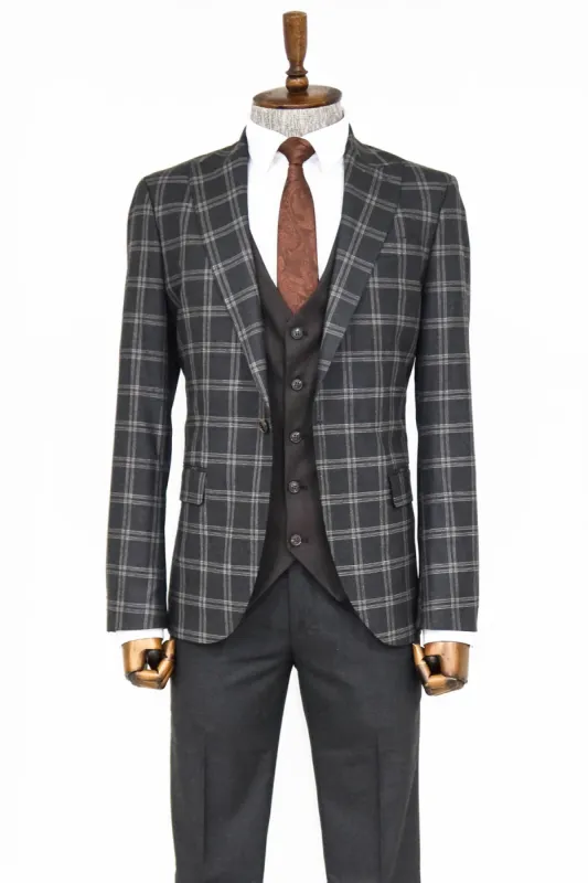 Checked Patterned Slim Fit Black Men Suit - Wessi sold by Wessi