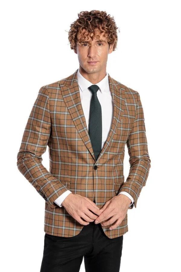 Checked Brown Men Blazer - Wessi sold by Wessi