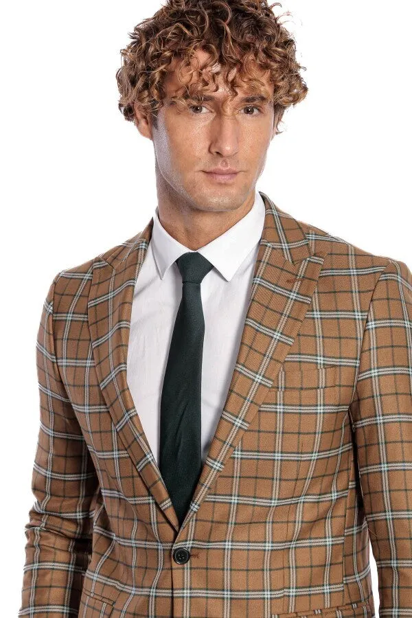 Checked Brown Men Blazer - Wessi sold by Wessi product image thumbnail 2