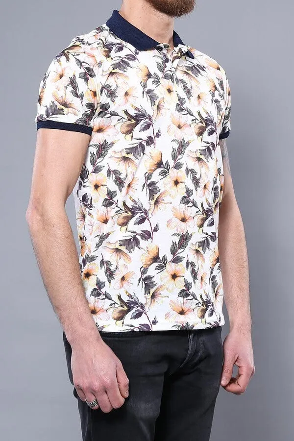 Polo Neck Floral Pattern Orange T-Shirt - Wessi sold by Wessi product image thumbnail 2