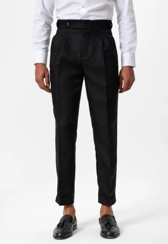 Men's Black Double Leg High Waist Pleated  Trousers - Wessi sold by Wessi