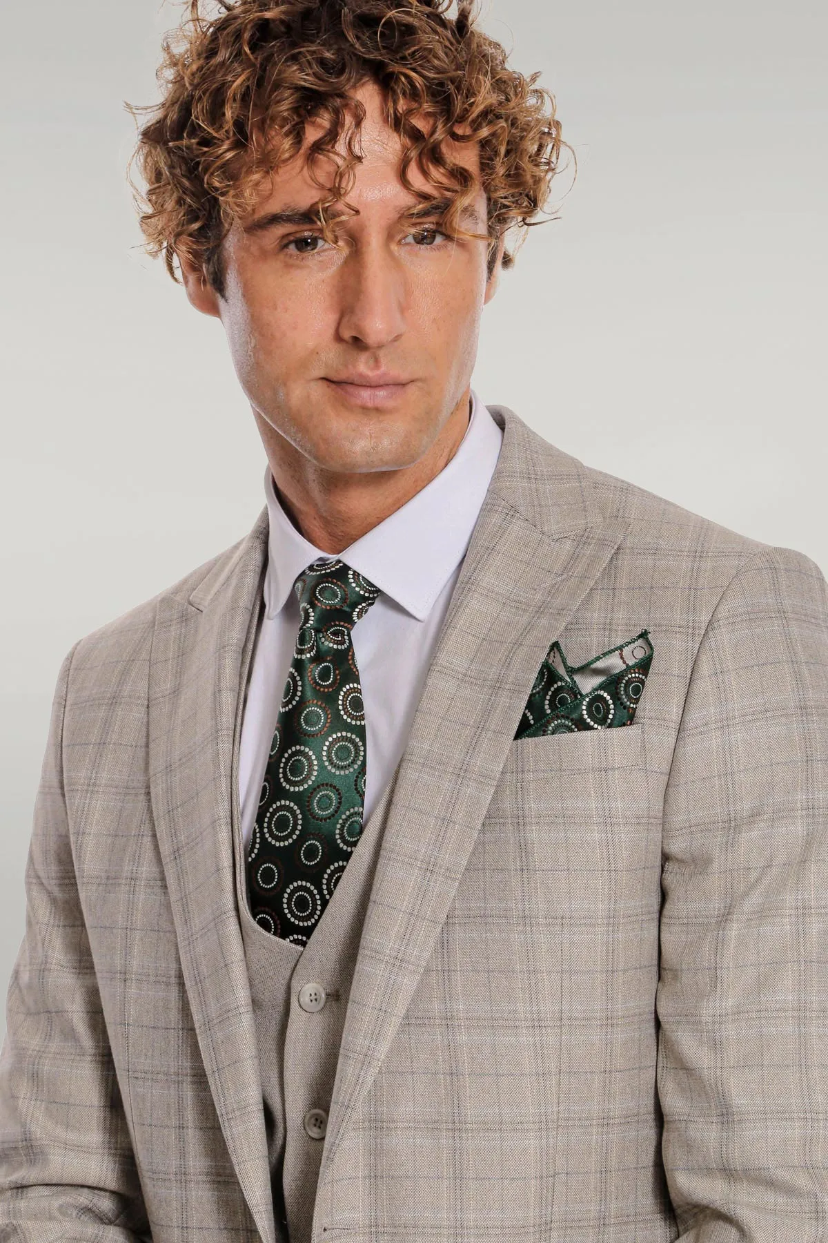 Checked Slim Fit Cream Men Suit - Wessi sold by Wessi product image thumbnail 3