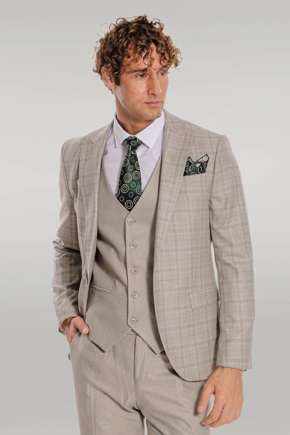 Checked Slim Fit Cream Men Suit - Wessi sold by Wessi