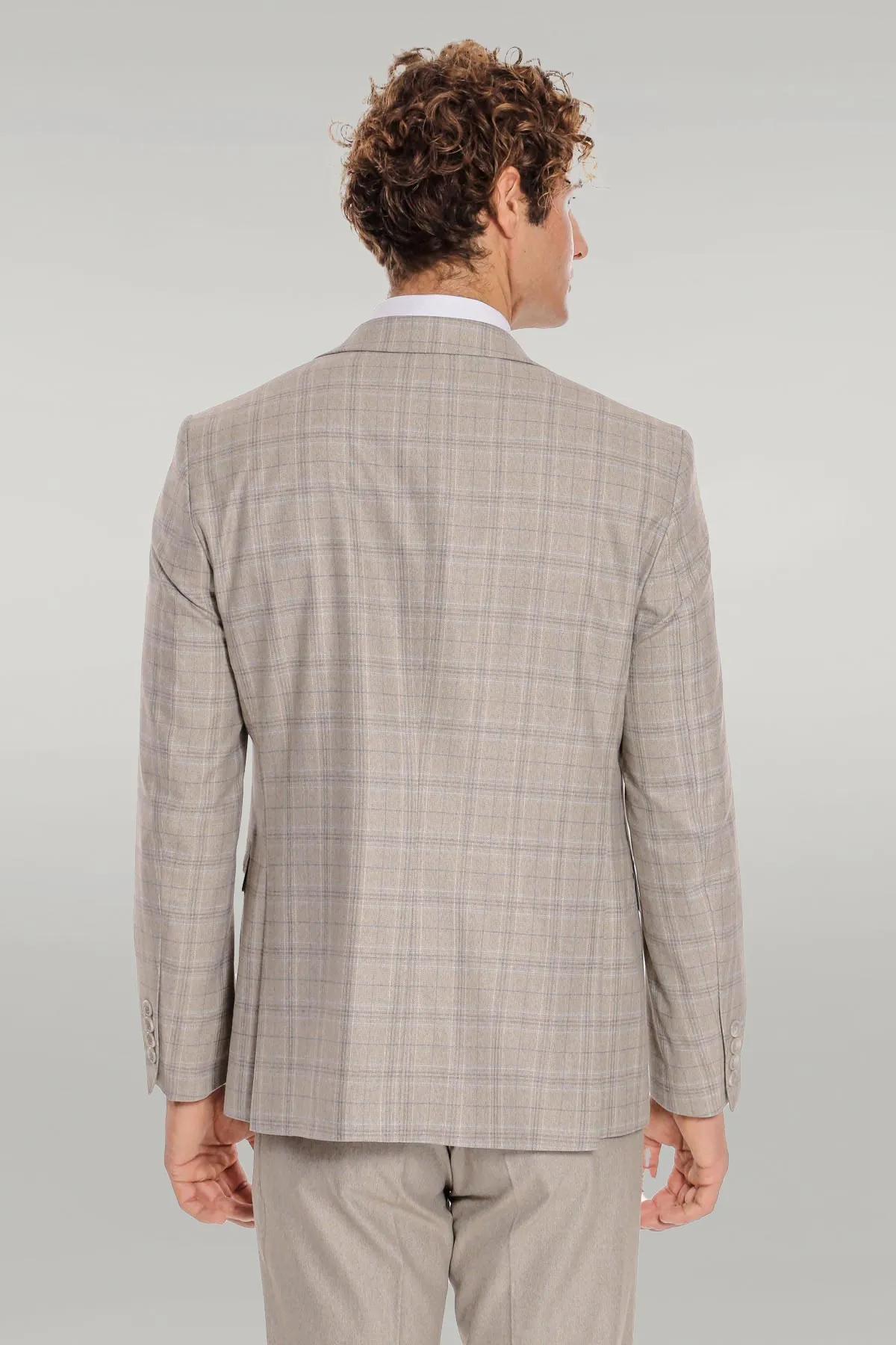 Checked Slim Fit Cream Men Suit - Wessi sold by Wessi product image thumbnail 4