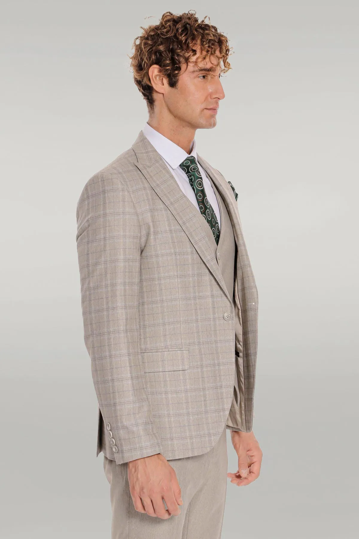 Checked Slim Fit Cream Men Suit - Wessi sold by Wessi product image thumbnail 5