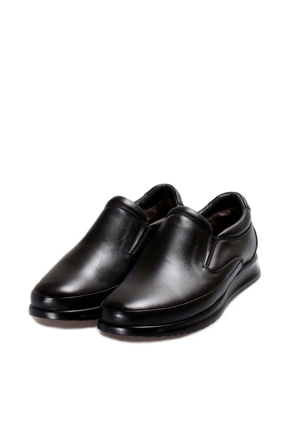 Men's Black Leather Slip-On Loafers with Textured Sole and Fur Lining - Wessi sold by Wessi product image thumbnail 5