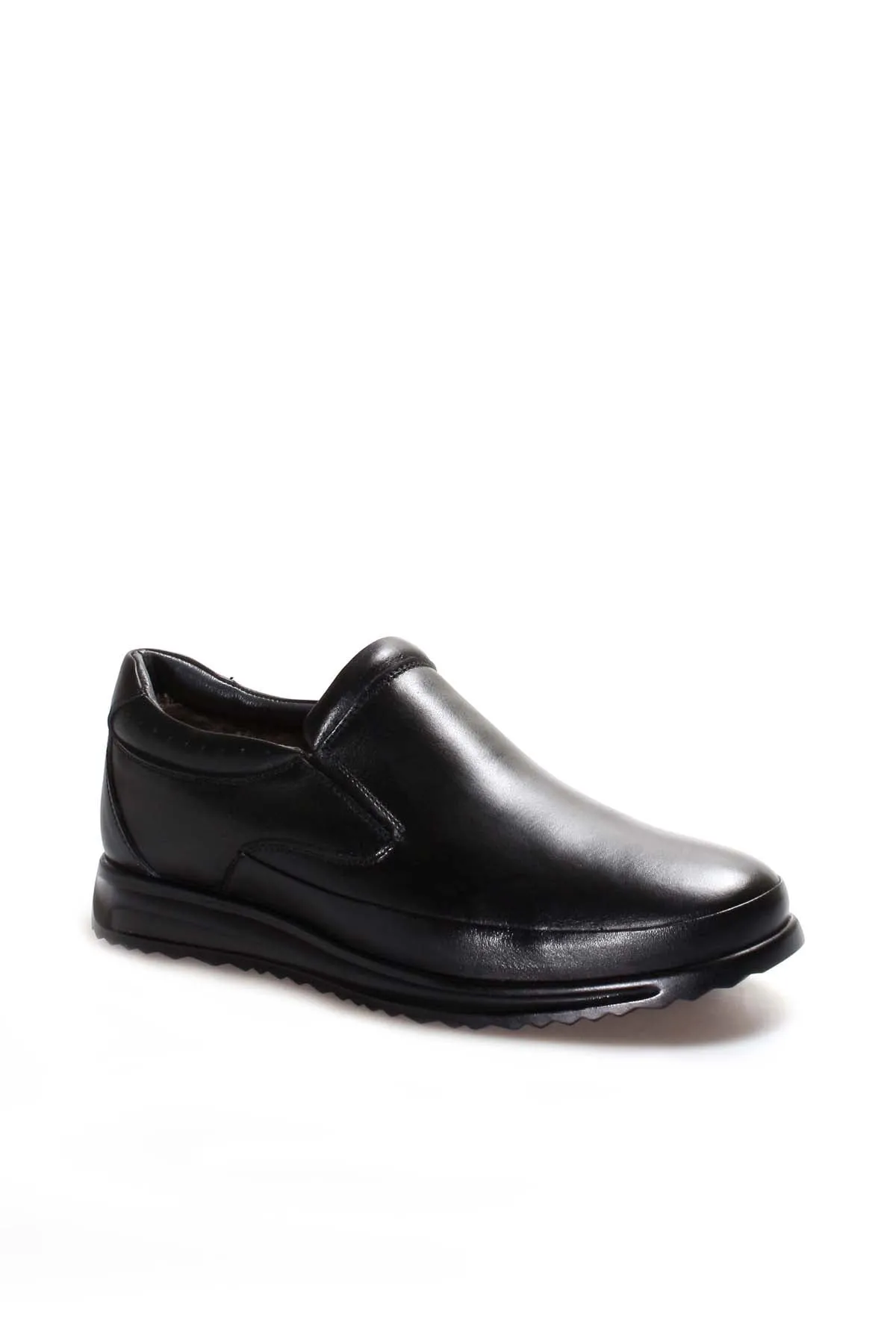 Men's Black Leather Slip-On Loafers with Textured Sole and Fur Lining - Wessi sold by Wessi product image thumbnail 3