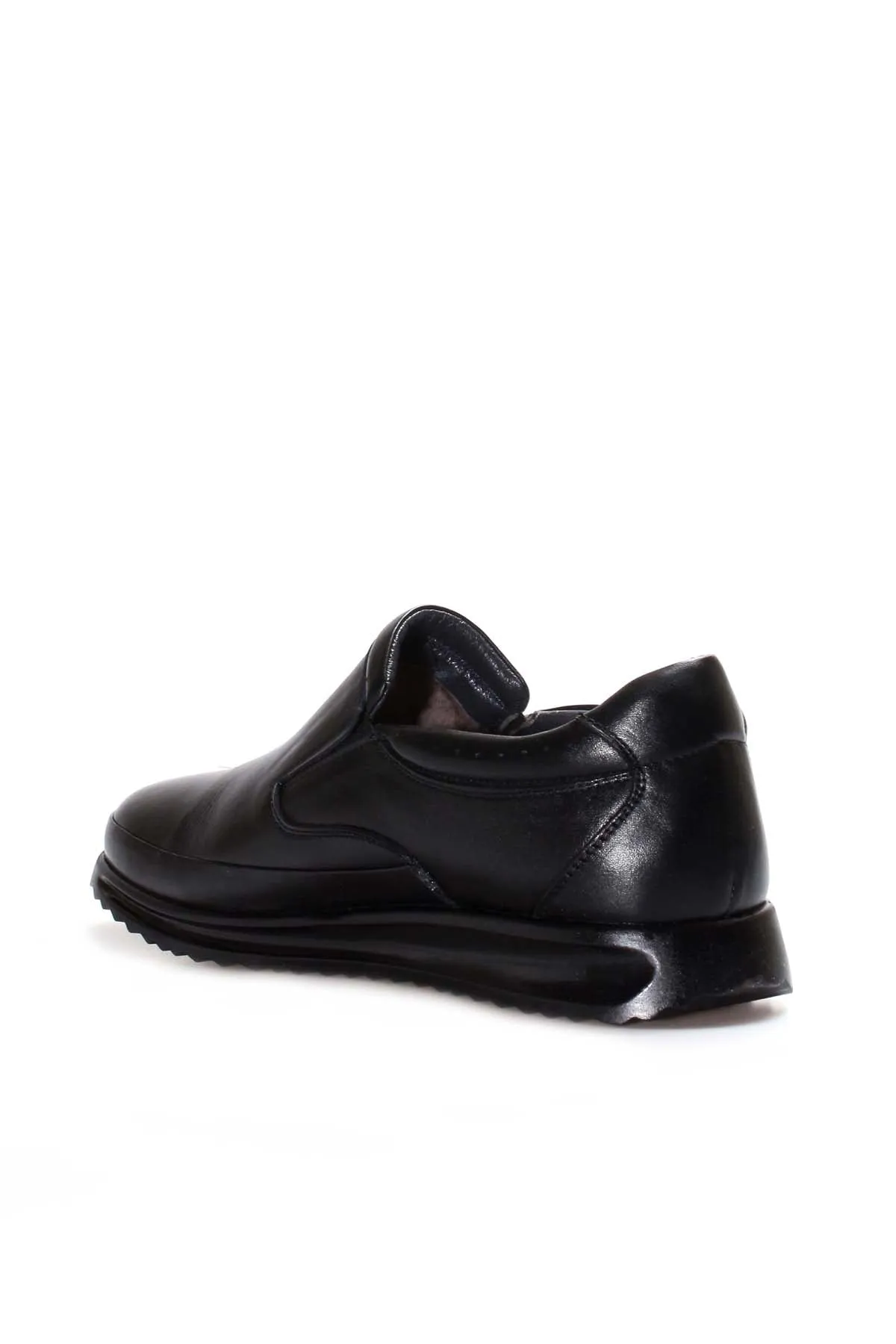 Men's Black Leather Slip-On Loafers with Textured Sole and Fur Lining - Wessi sold by Wessi product image thumbnail 2