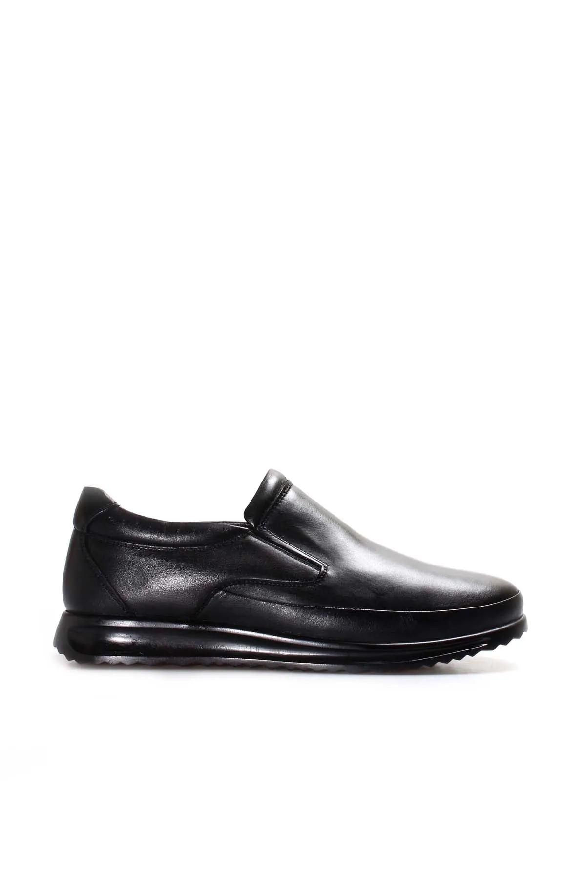 Men's Black Leather Slip-On Loafers with Textured Sole and Fur Lining - Wessi sold by Wessi