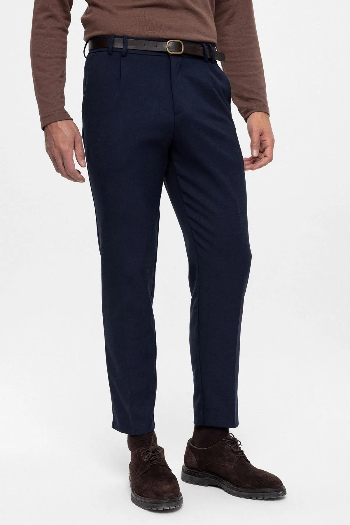 Men's Navy Blue Belted High Waist Trousers - Wessi sold by Wessi product image thumbnail 5