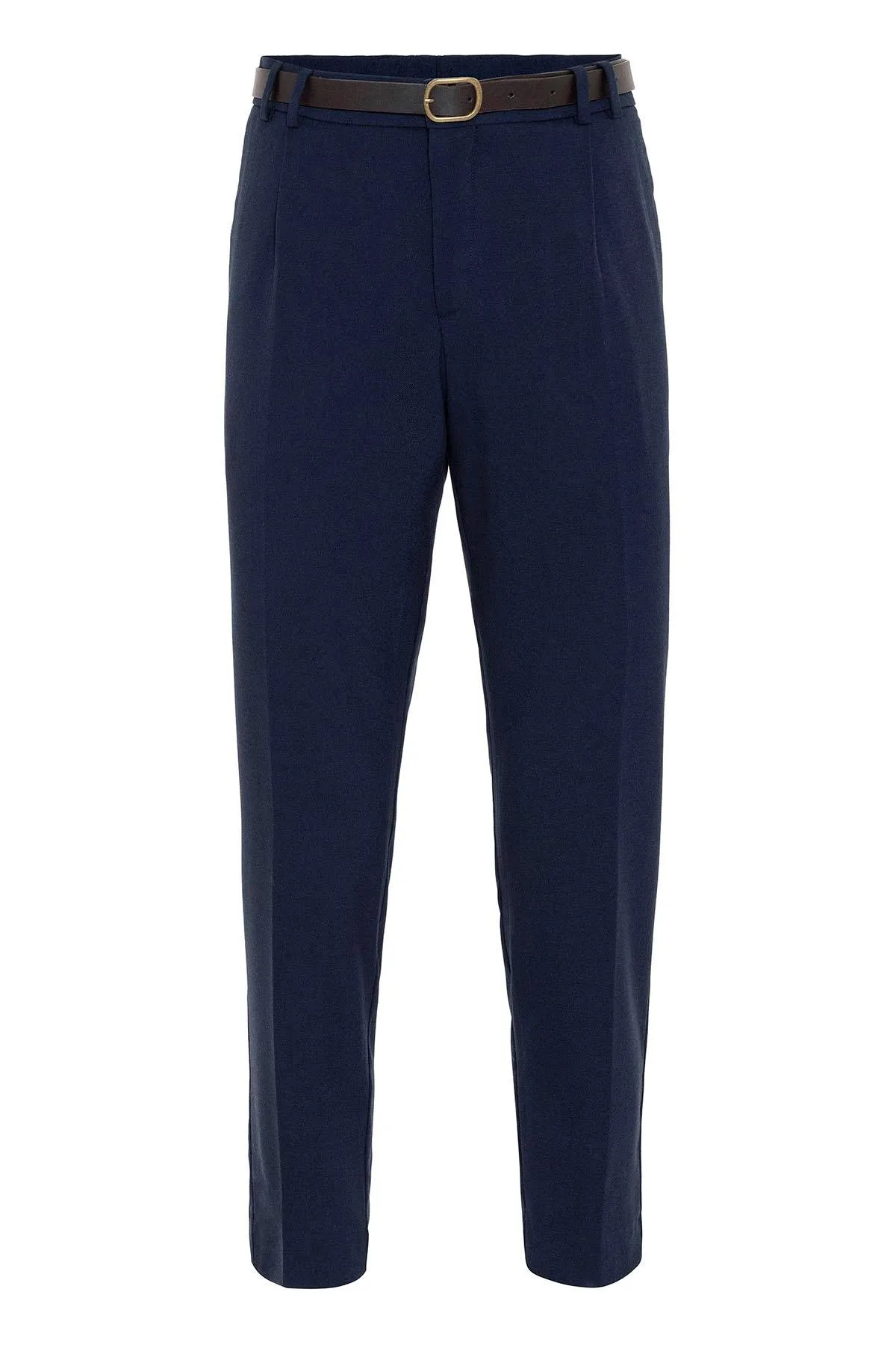 Men's Navy Blue Belted High Waist Trousers - Wessi sold by Wessi product image thumbnail 2