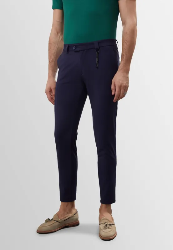 Men's Navy Blue Accessory Detail Slim Fit Trousers - Wessi sold by Wessi