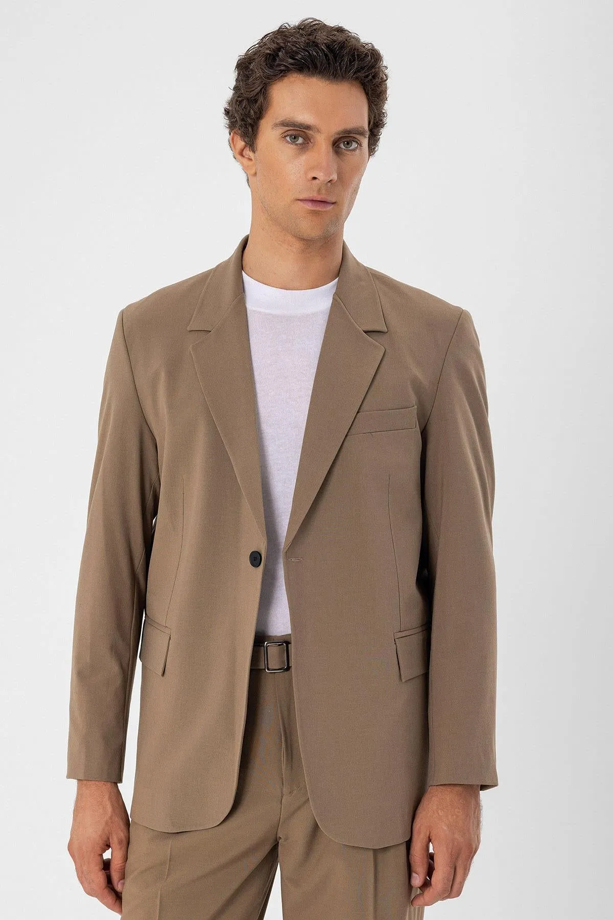Men's Camel Single Button Closure Slim Fit Jacket - Wessi sold by Wessi product image thumbnail 5