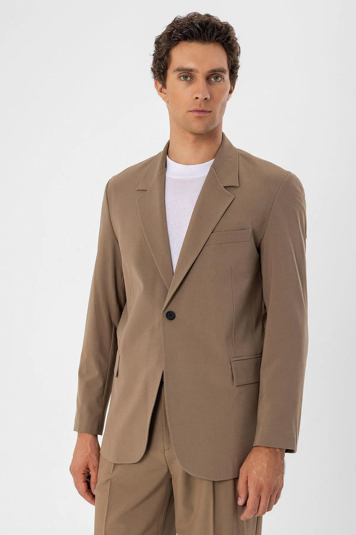 Men's Camel Single Button Closure Slim Fit Jacket - Wessi sold by Wessi product image thumbnail 3